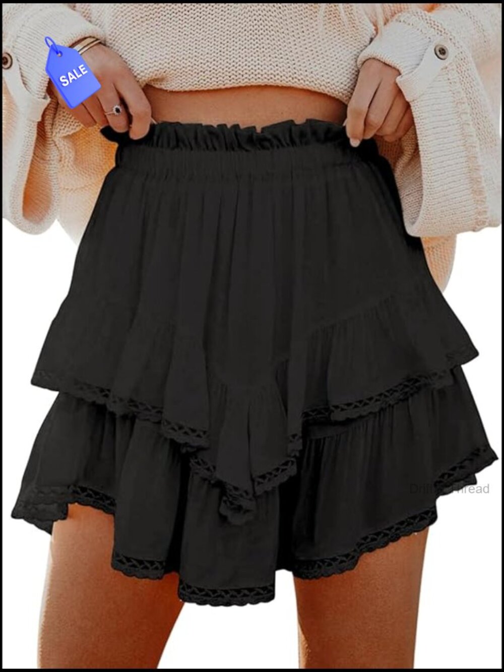 High Waist Skorts with Ruffle Tiered Design, Lightweight Cotton Polyester